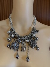 CHUNKY HEAVY METAL CHAIN CRYSTAL & PEARL ROCK PUNK HEAVY NECKLACE CHAIN