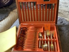 Webber & Hill Continental 24 Ct Royal Gold-Plate 50 Piece Cutlery Set Flat Ware