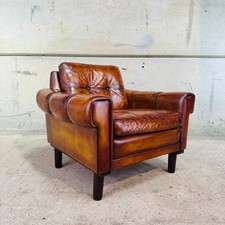 Vintage 1970s Danish Cognac Leather Armchair – Strap Arm Detail #A649