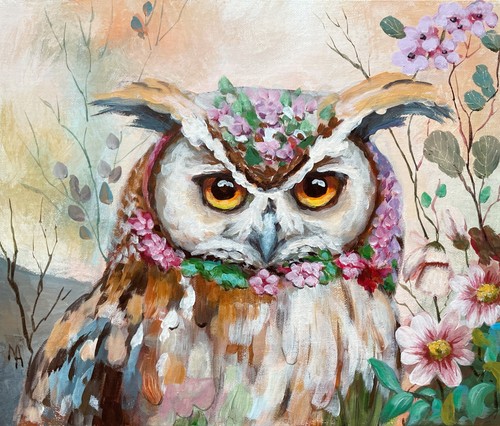 Owl fantasy abstract acrylic