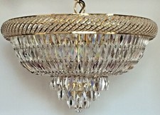 Impressive Antique Chandelier-Brass-Crystal-Very Unusual Basket Flush Light-59cm