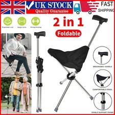 Portable Walking Stick Chair Seat Folding Stool Cane Hiking Rest 150kg Loading