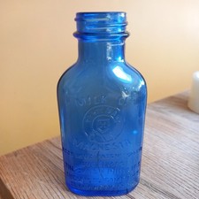 Nice Blue Glass Phillips Milk of Magnesia Medicine Bottle c1920's 