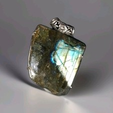 Rough Labradorite 925 Silver Gemstone Pendant Stunning. Large Rectangular 4180