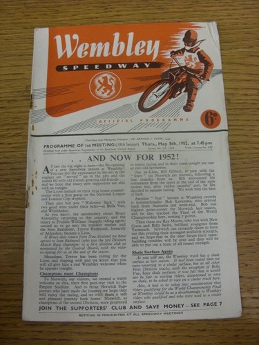 1952 speedway programme - 08/05/1952,