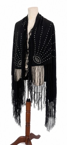 Black crepe shawl rhinestones - black,