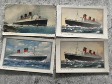 Cunard White Star RMS Queen Mary & Queen Elizabeth Postcards With Abstract Logs