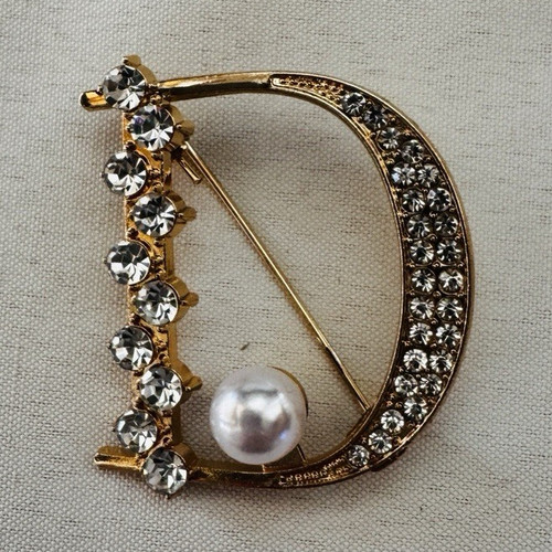 Gold tone crescent moon brooch - crescent,