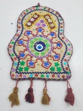 Vintage Handmade Felt Beaded Embroidered Evil Eye Wall Hanging 37x27cm