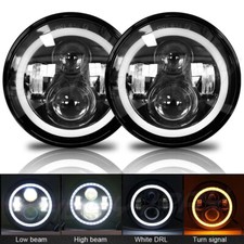 Pair 7" Inch LED Headlights Halo Ring DRL For Mercedes-Benz G-Class 1979-2009