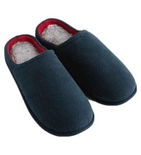 Mens Slippers Navy Hard Sole