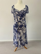 J. Taylor Navy & White Tropical Print Dress – Size 14 – Soft Viscose Fabric