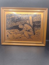 Vintage Welsh Coal Miner Copper Craft Engraving Wall Hanging 