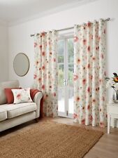 Nadia 100% Cotton Watercolour Floral Eyelet Curtains Pair By Dreams & Drapes Red