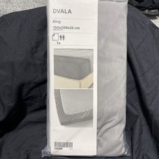 Brand New IKEA DVALA Fitted sheet Bedding Grey King Size 100% Cotton