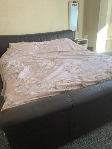 Super king brown leather bed