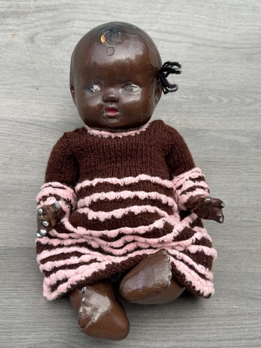 Antique black composition baby - composition,