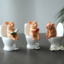 Cute Toilet Pig Statue Funny