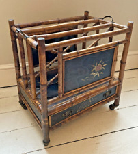 Victorian Chinoiserie Decorative Bamboo Magazine Stand/Rack with Drawer