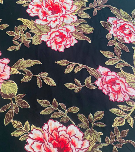 Black burnout velvet fabric - black,