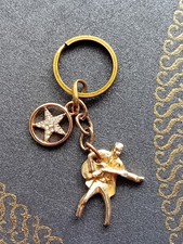 Keyring with Gold-Toned Metal 'Elvis Playing Guitar' Charm and Rhinestone Star