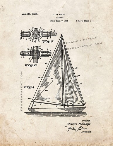 Sailboat patent print old look - patent,