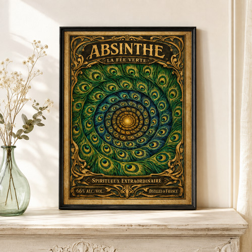 Vintage absinthe peacock art - absinthe,