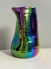 Unique Tegan Iridescent Vase Rainbow Pottery Art Reflective Textured 6.25”x3 ,6”