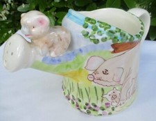 Lovely Kitsch Quirky Fun Hand-painted Pig & Piglets Ceramic Watering Can or Pot