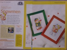 2 Festive Snowmen designs for Christmas cards cross stitch chart by Lesley Teare