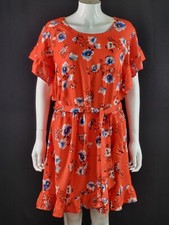 Red Herring Coral Red Floral Ruffle Summer Dress New UK 16 EU 44 Belted