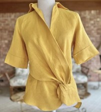 Zara Mustard Yellow Twist Wrap Linen Asymmetrical Top - EU Small - Pre Owned