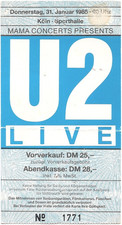 U2   Live In Concert 1985 Köln  Ticket / Konzertkarte / Eintrittskarte