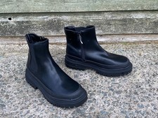 New M&S Marks & Spencer Black Faux Leather Ankle Boots UK 3