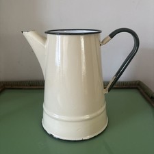 Vintage cream green enamel jug - vintage,