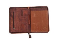 Genuine Leather Portfolio Padfolio A4 Case Folder Business Organizer Zipper Bag