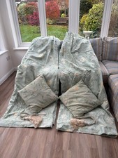 Laura Ashley Summer Palace Duck Egg Thermal Lined Curtains, 2 Cushions and Ties