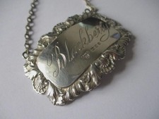 Silver decanter label - BLACKBERRY hallmarked 1989 A Chick & Sons L 13.7 gram