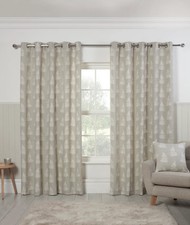 Lined Eyelet Floral Silver Curtains Sundour Esher