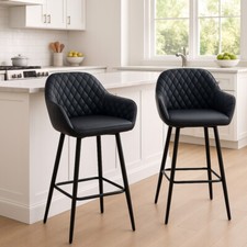 Ergonomic Bar Stool Modern Black Faux Leather Dining Chair with Armrests