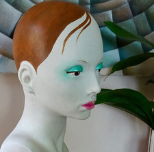 vintage hand painted mannequin head avant garde girl boudoir shop display