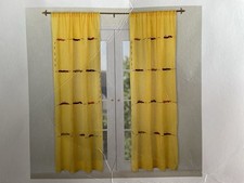 Yellow Voile Curtains Pair 2 Panel Set With Cars Embroidery 100% Cotton
