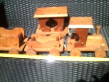 LARGE OLD WOODEN TRAIN AND THREE CARRIAGES FOR RENOVATION