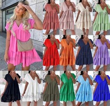 Women Ladies V Neck Frill