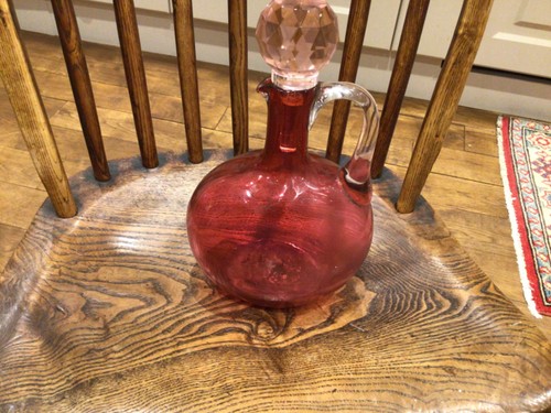 Vintage cranberry glass jug - glass, /