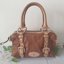 FOSSIL Ladies HANDBAG BAG Brown Leather Snakeskin Buckles Cowhide Quality Lined