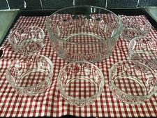Arcoroc France Thumb Print Glass Fruit Trifle Serving Bowl & Dishes Set 7 pces