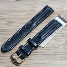 Hirsch Mustang Black Padded  Leather 18mm Watch Strap Gold Buckle