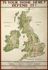 WA35 Vintage WWI British Map Your Home Defend It Recruitment Poster WW1 A1 A2 A3