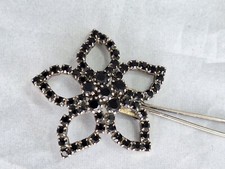 Vintage Tarina Tarantino Barrette Hair Clip Black Swarovski Crystal Flower Goth